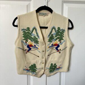 Vintage Balmoral Ski Sweater Vest Womens EU 38 Wool Made in Scotland 50s Cream